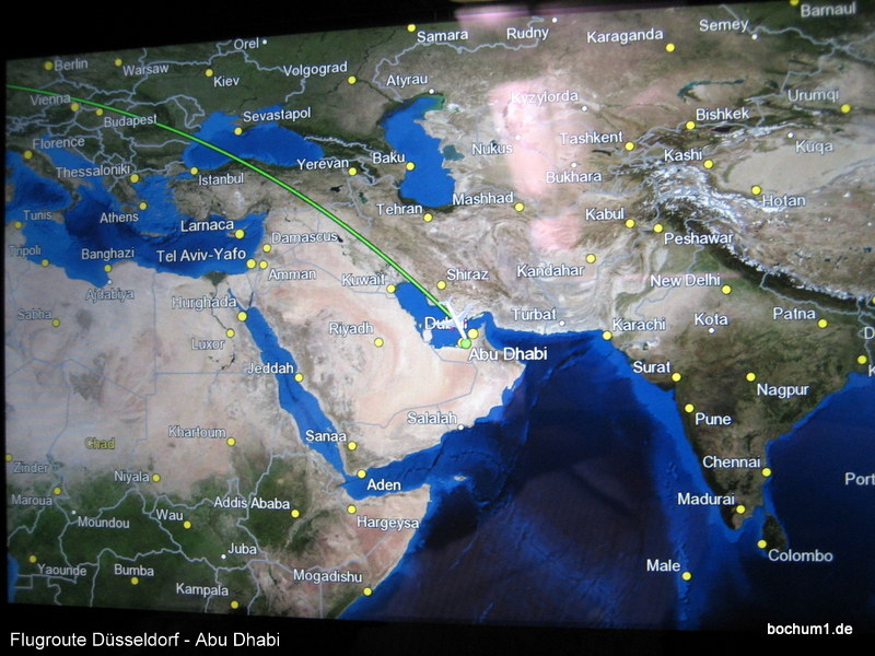 Flugroute D�sseldorf - Abu Dhabi