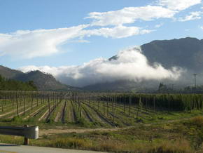 Outeniqua Berge mit aufziehenden Wolken vom Tal